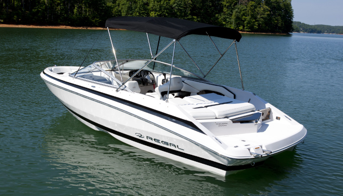 Regal Bowrider boat floating in a lake